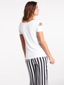Strandmode|heine Kurzarmshirt mit asymmetrischem Ausschnitt weiß