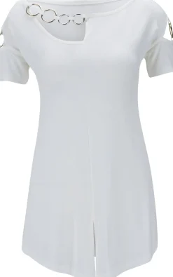 Strandmode|heine Kurzarmshirt mit asymmetrischem Ausschnitt weiß