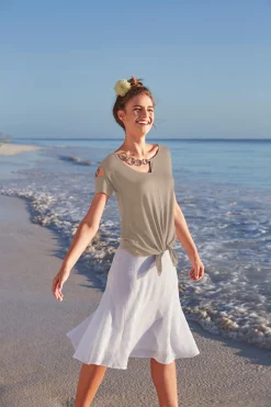 Basics|heine Kurzarmshirt mit asymmetrischem Ausschnitt sand