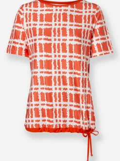 Shirts| Kurzarmshirt mit Bindebändern orange-ecru-bedruckt