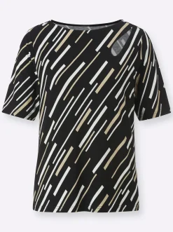 Shirts| Kurzarmshirt mit Cut-out-Detail schwarz-sand-bedruckt