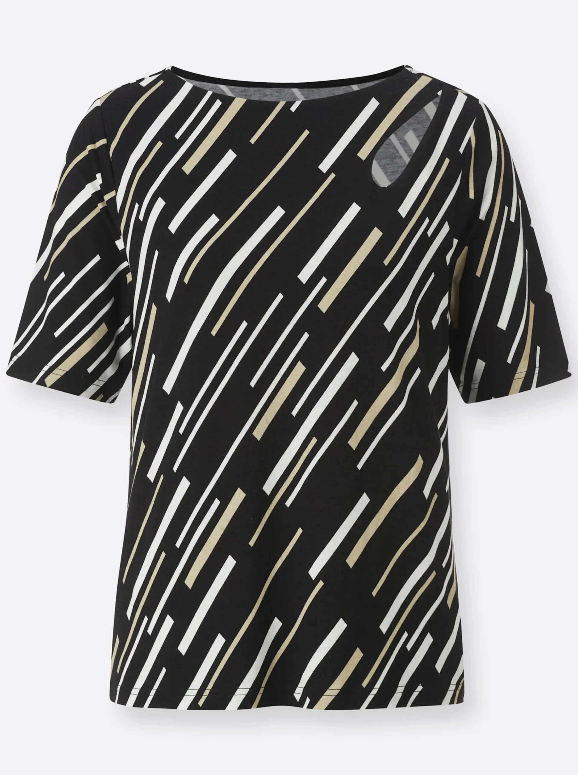 Shirts| Kurzarmshirt mit Cut-out-Detail schwarz-sand-bedruckt