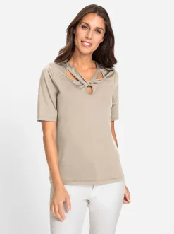 Strandmode|Shirts|heine Kurzarmshirt mit Cut-outs am Ausschnitt sand