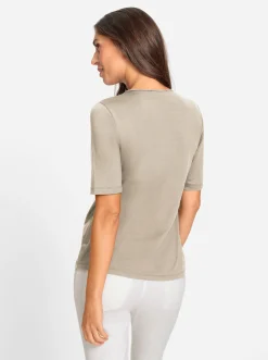 Strandmode|Shirts|heine Kurzarmshirt mit Cut-outs am Ausschnitt sand