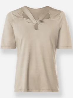 Strandmode|Shirts|heine Kurzarmshirt mit Cut-outs am Ausschnitt sand
