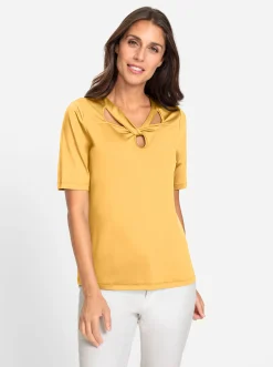 Strandmode|Shirts|heine Kurzarmshirt mit Cut-outs am Ausschnitt gelb