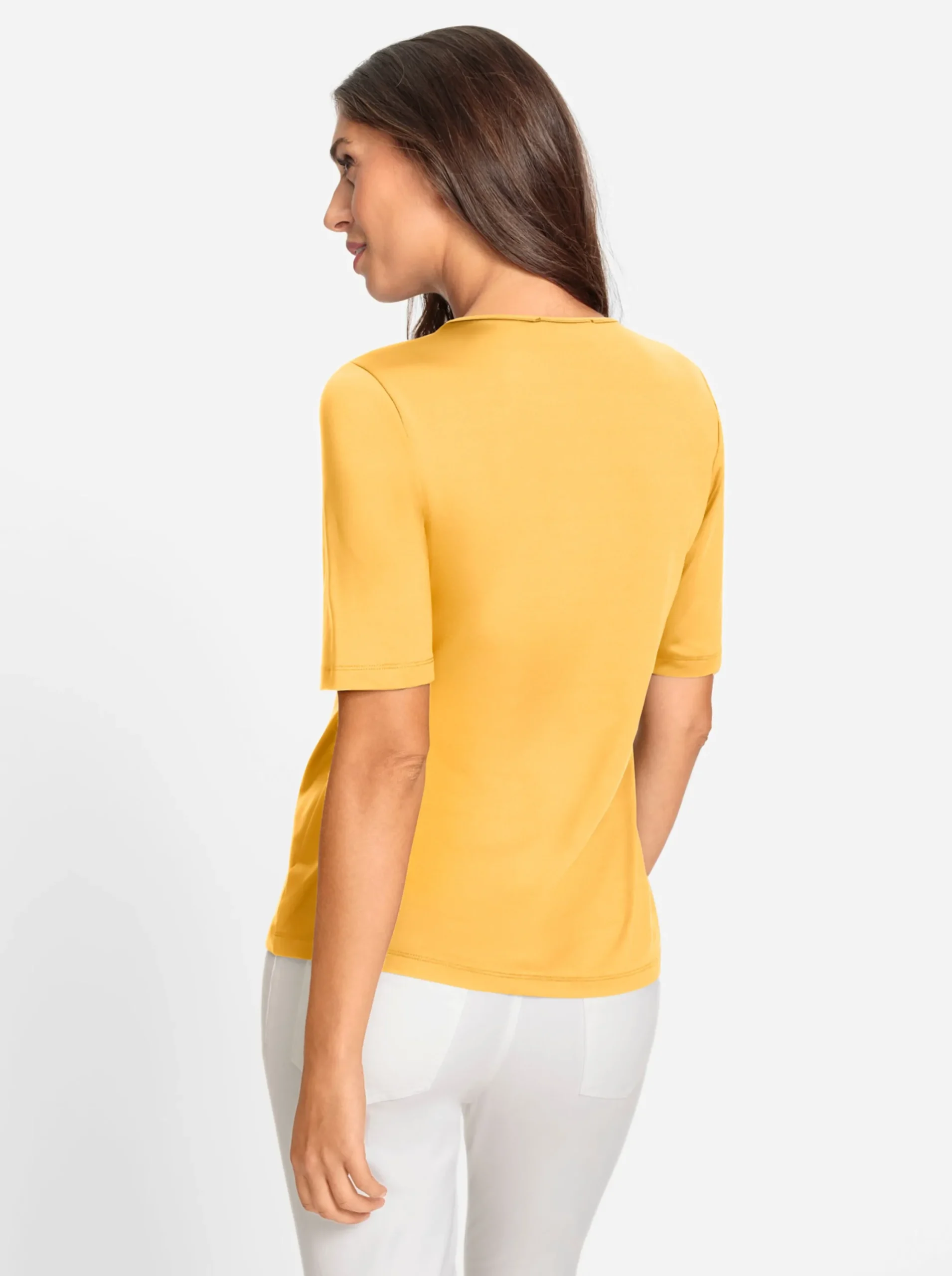 Strandmode|Shirts|heine Kurzarmshirt mit Cut-outs am Ausschnitt gelb