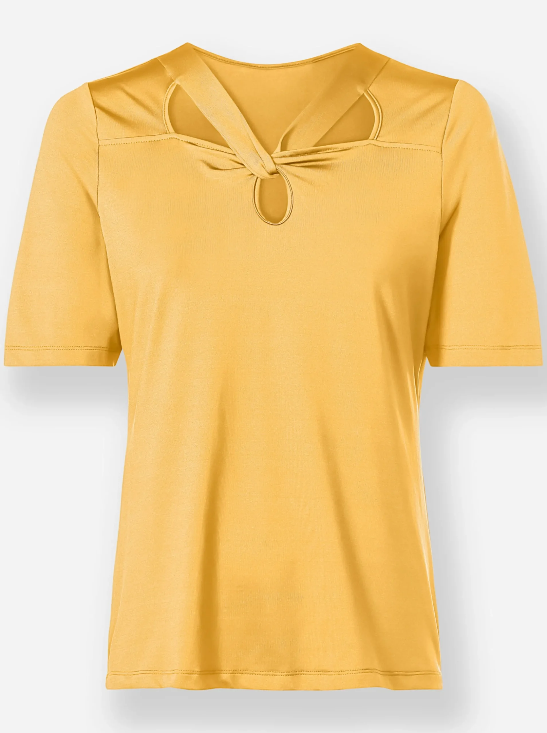 Strandmode|Shirts|heine Kurzarmshirt mit Cut-outs am Ausschnitt gelb