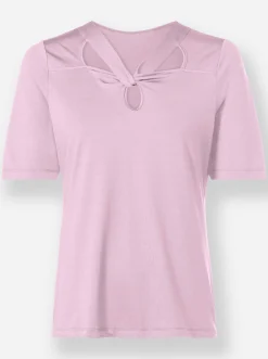 Shirts|heine Kurzarmshirt mit Cut-outs am Ausschnitt rosé
