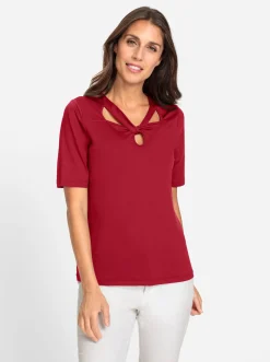 Strandmode|heine Kurzarmshirt mit Cut-outs am Ausschnitt rot