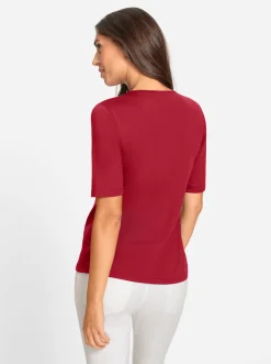 Strandmode|heine Kurzarmshirt mit Cut-outs am Ausschnitt rot