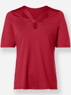 Strandmode|heine Kurzarmshirt mit Cut-outs am Ausschnitt rot