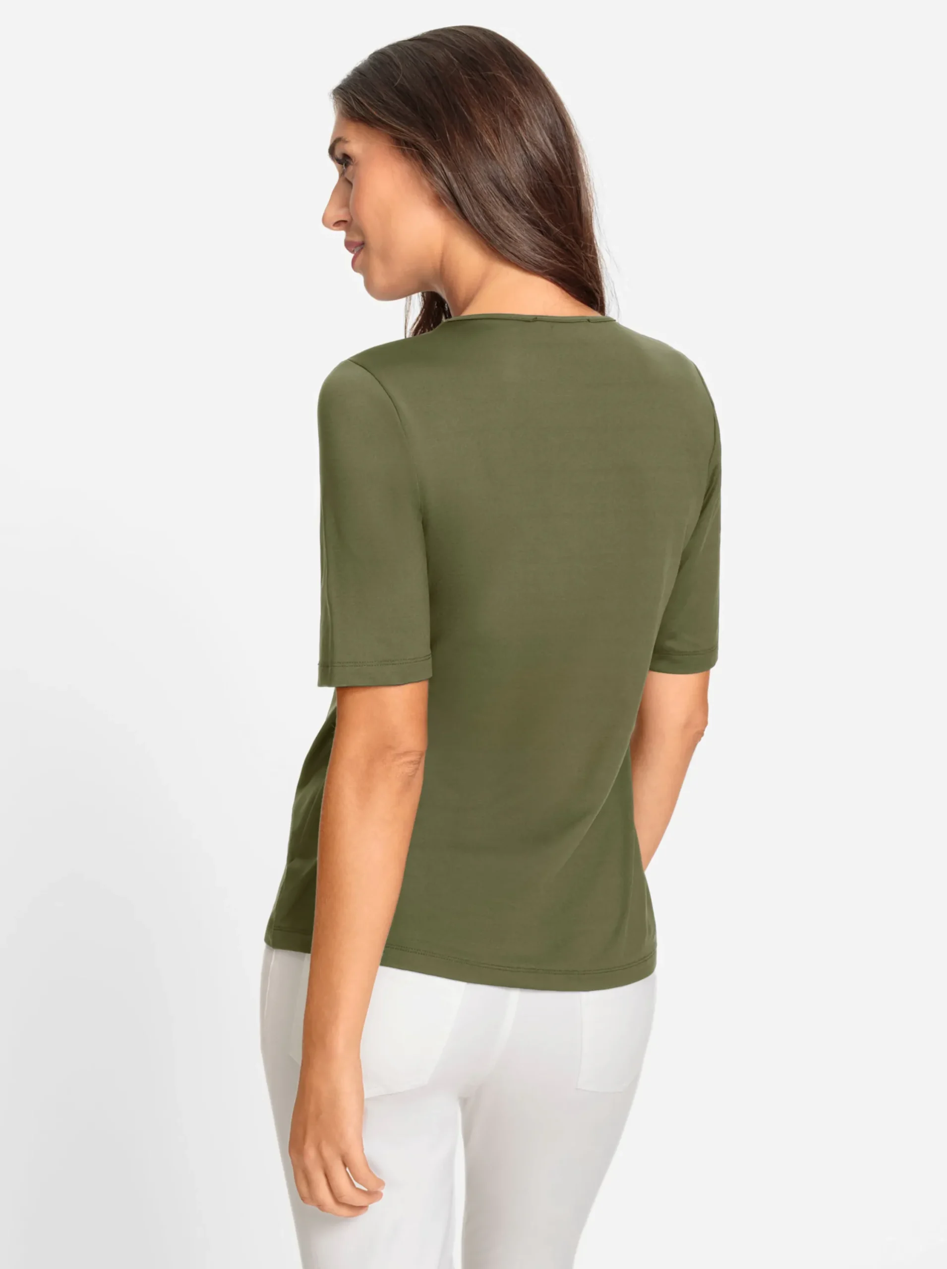 Shirts|heine Kurzarmshirt mit Cut-outs am Ausschnitt oliv