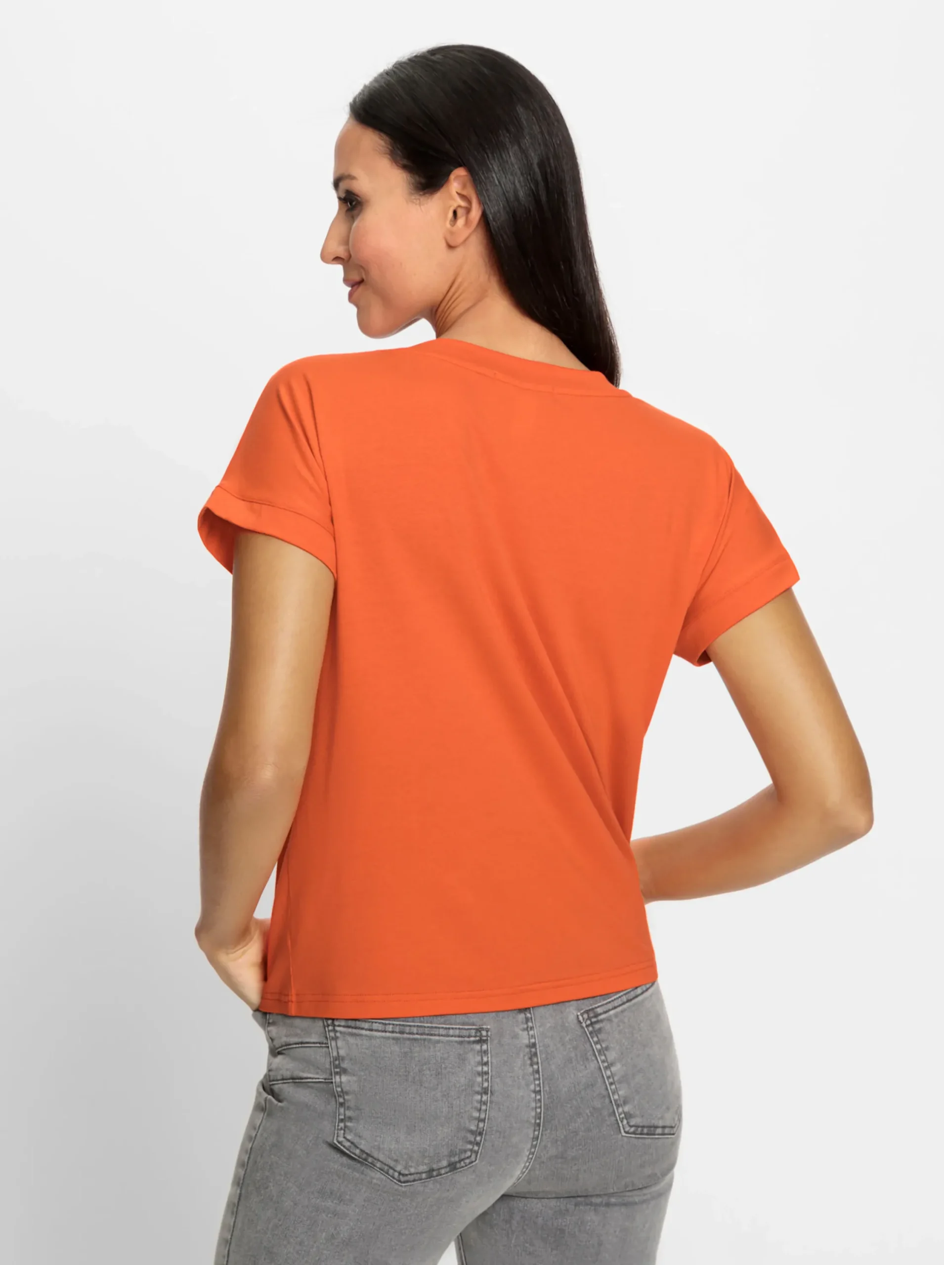 Strandmode|Shirts|heine Kurzarmshirt mit Elasthan-Anteil orange