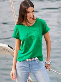 Strandmode|Shirts|heine Kurzarmshirt mit Elasthan-Anteil grasgrün