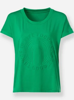 Strandmode|Shirts|heine Kurzarmshirt mit Elasthan-Anteil grasgrün