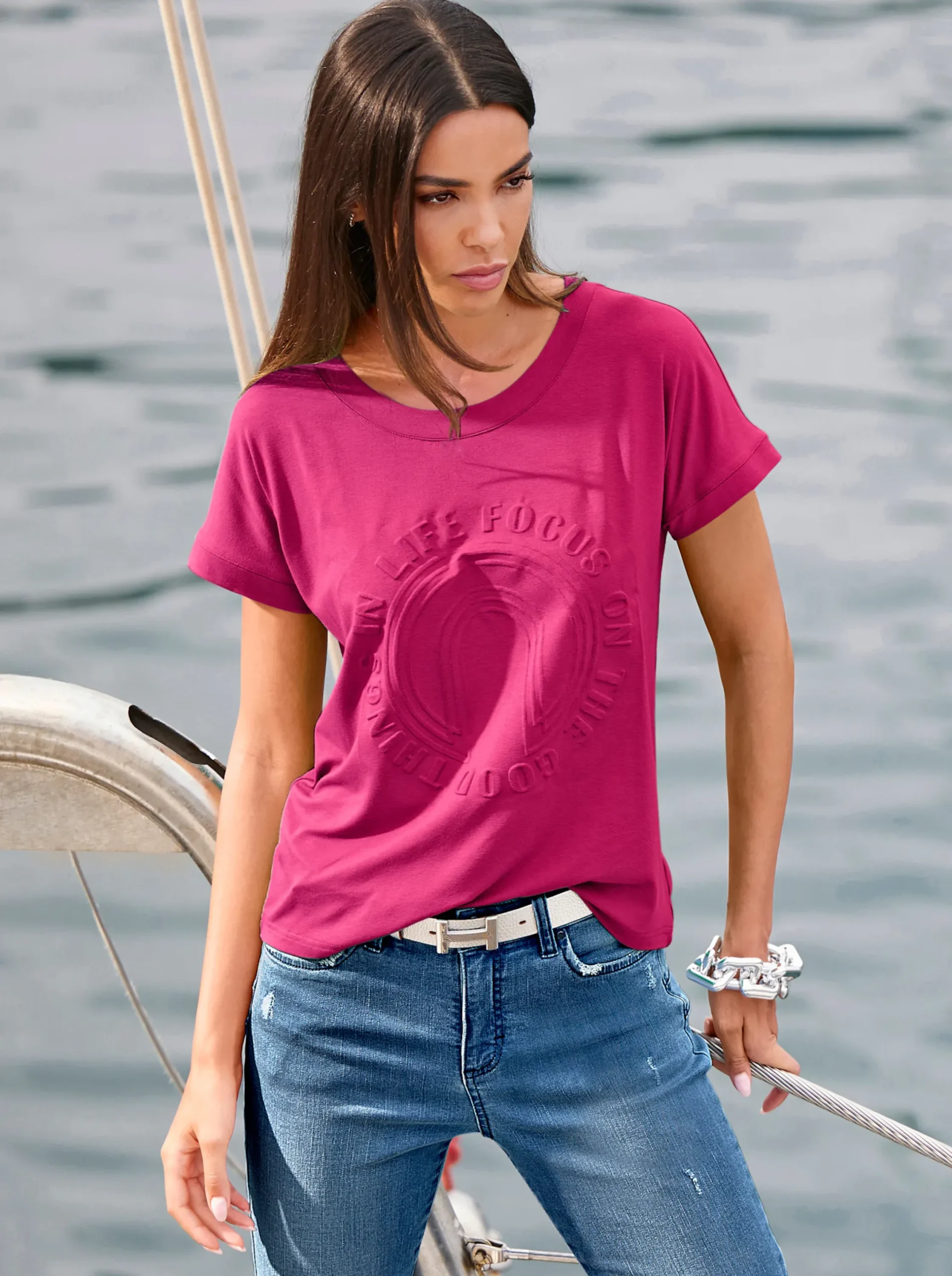 Strandmode|Shirts|heine Kurzarmshirt mit Elasthan-Anteil pink
