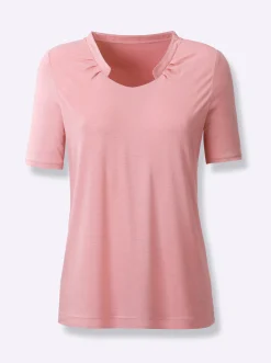 Strandmode|Shirts| Kurzarmshirt mit Falten vorne rosenquarz