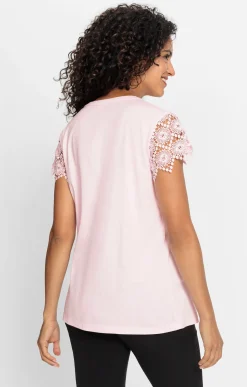 Shirts| Kurzarmshirt mit Flügelärmeln aus Spitze hellrosé