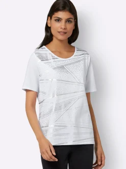 Shirts| Kurzarmshirt mit Folien-Print weiß