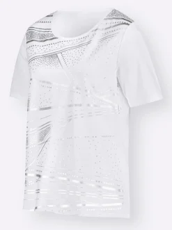 Shirts| Kurzarmshirt mit Folien-Print weiß