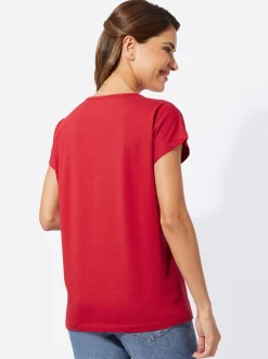 Shirts| Kurzarmshirt mit Folien-Print rot-schwarz