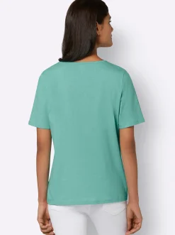 Shirts| Kurzarmshirt mit Folien-Print salbei