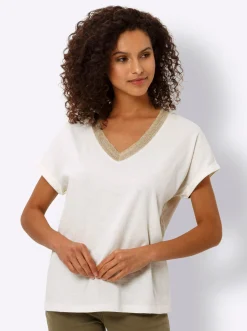 Shirts|heine Kurzarmshirt mit Glanz-Akzenten champagner