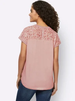 Strandmode|Shirts|heine Kurzarmshirt mit Glanz-Details puder
