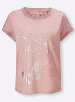Strandmode|Shirts|heine Kurzarmshirt mit Glanz-Details puder