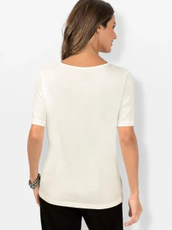 Shirts| Kurzarmshirt mit Glanz-Details ecru-schwarz-bedruckt