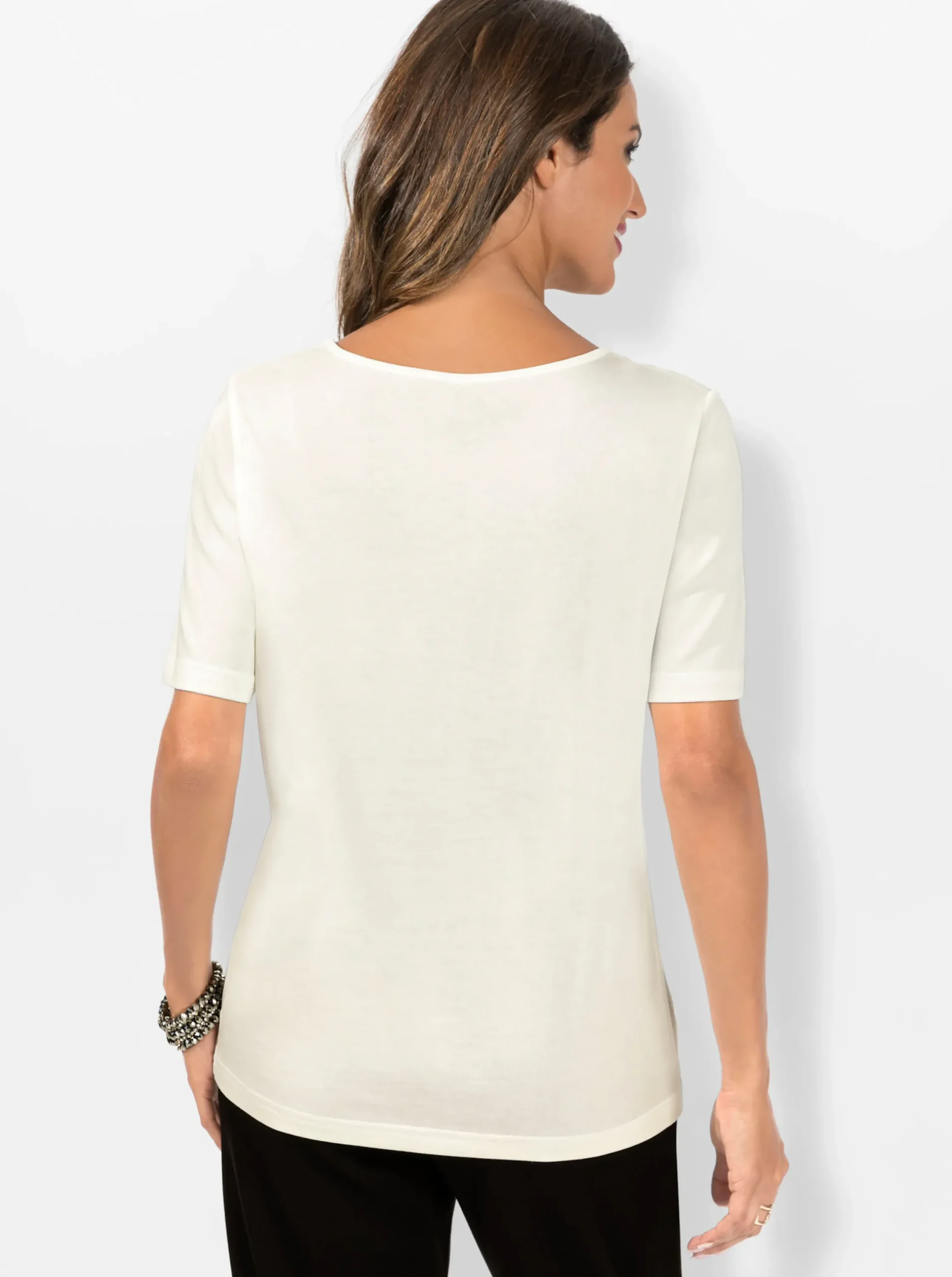 Shirts| Kurzarmshirt mit Glanz-Details ecru-schwarz-bedruckt