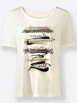 Shirts| Kurzarmshirt mit Glanz-Details ecru-schwarz-bedruckt