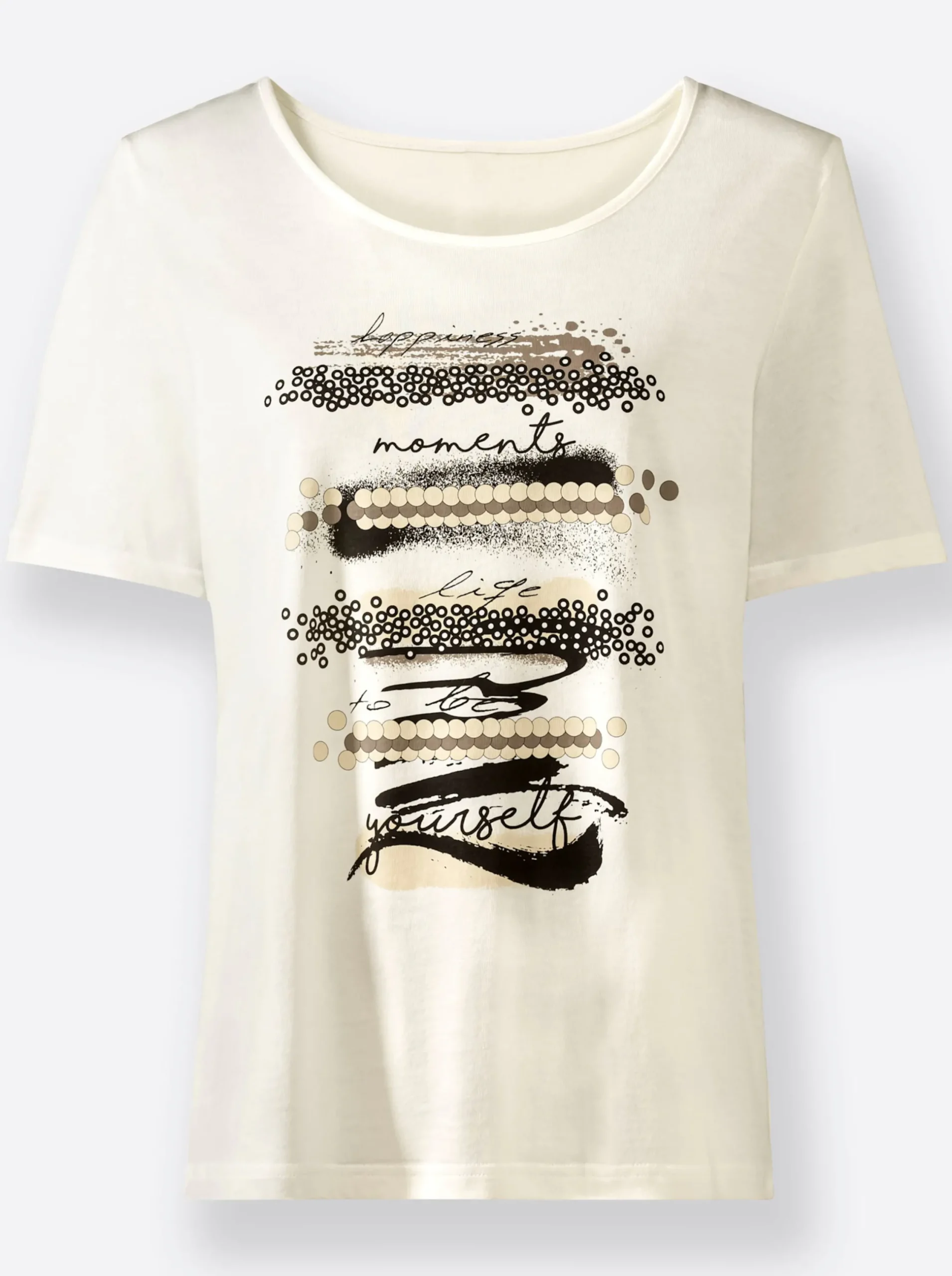 Shirts| Kurzarmshirt mit Glanz-Details ecru-schwarz-bedruckt