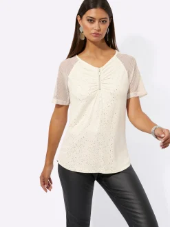 Shirts| Kurzarmshirt mit glänzendem Folienprint champagner-silberfarben-bedruckt