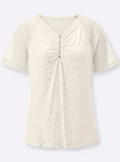 Shirts| Kurzarmshirt mit glänzendem Folienprint champagner-silberfarben-bedruckt