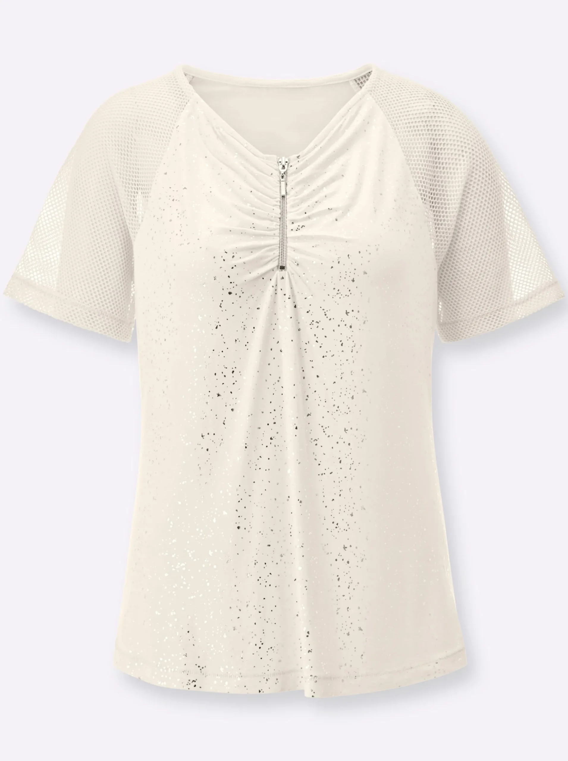 Shirts| Kurzarmshirt mit glänzendem Folienprint champagner-silberfarben-bedruckt