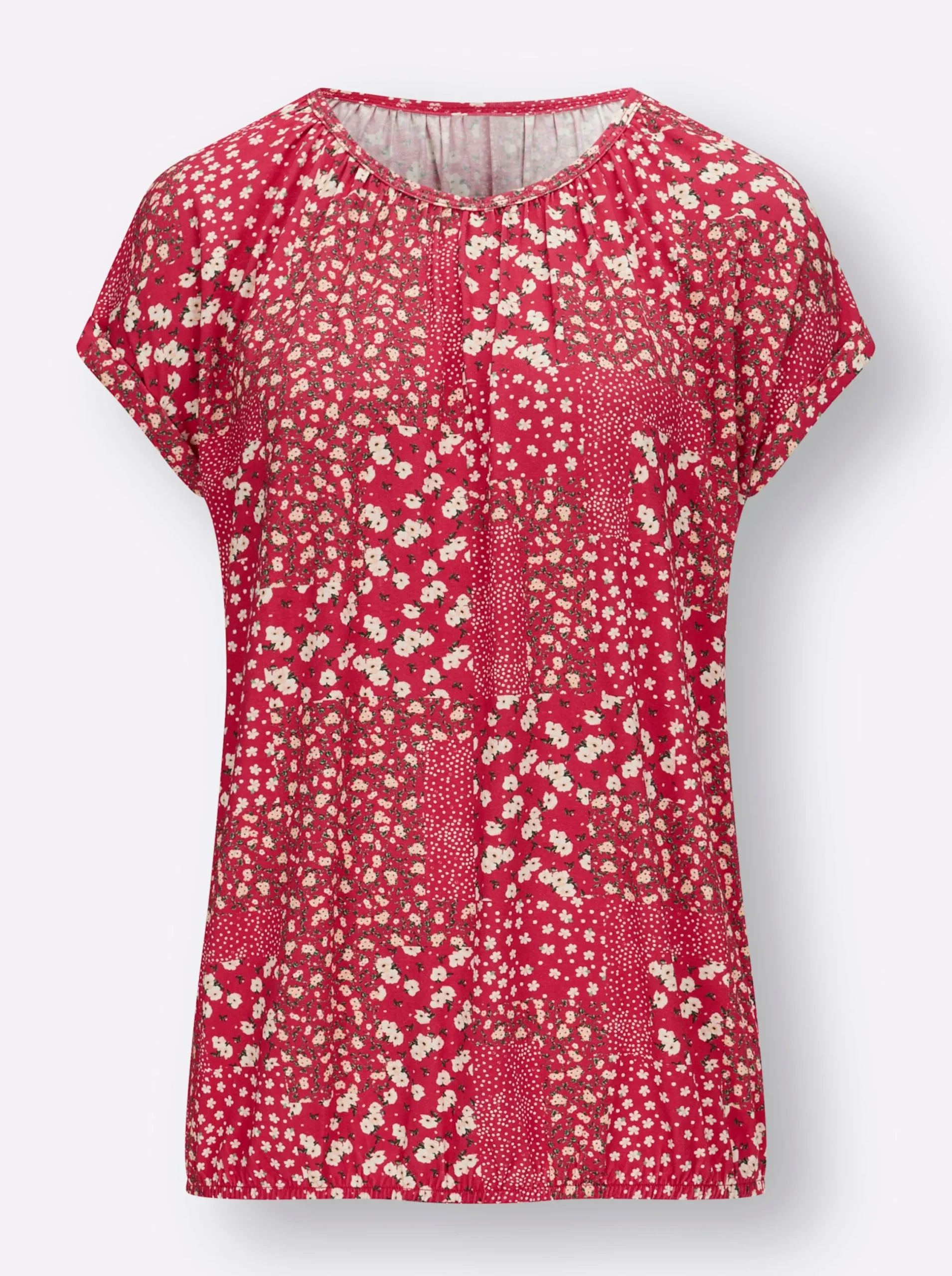 Shirts| Kurzarmshirt mit Gummibündchen erdbeere-champagner-bedruckt