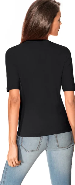 Basics|heine Kurzarmshirt mit Halbarm schwarz