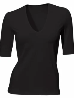 Basics|heine Kurzarmshirt mit Halbarm schwarz