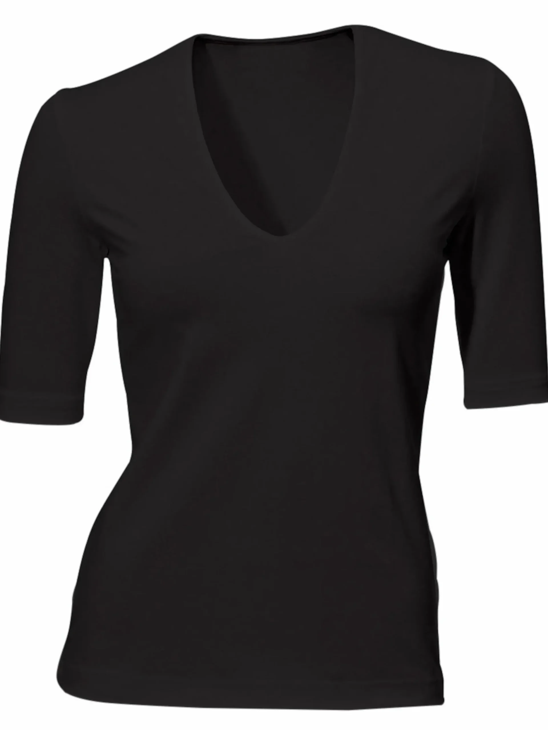 Basics|heine Kurzarmshirt mit Halbarm schwarz