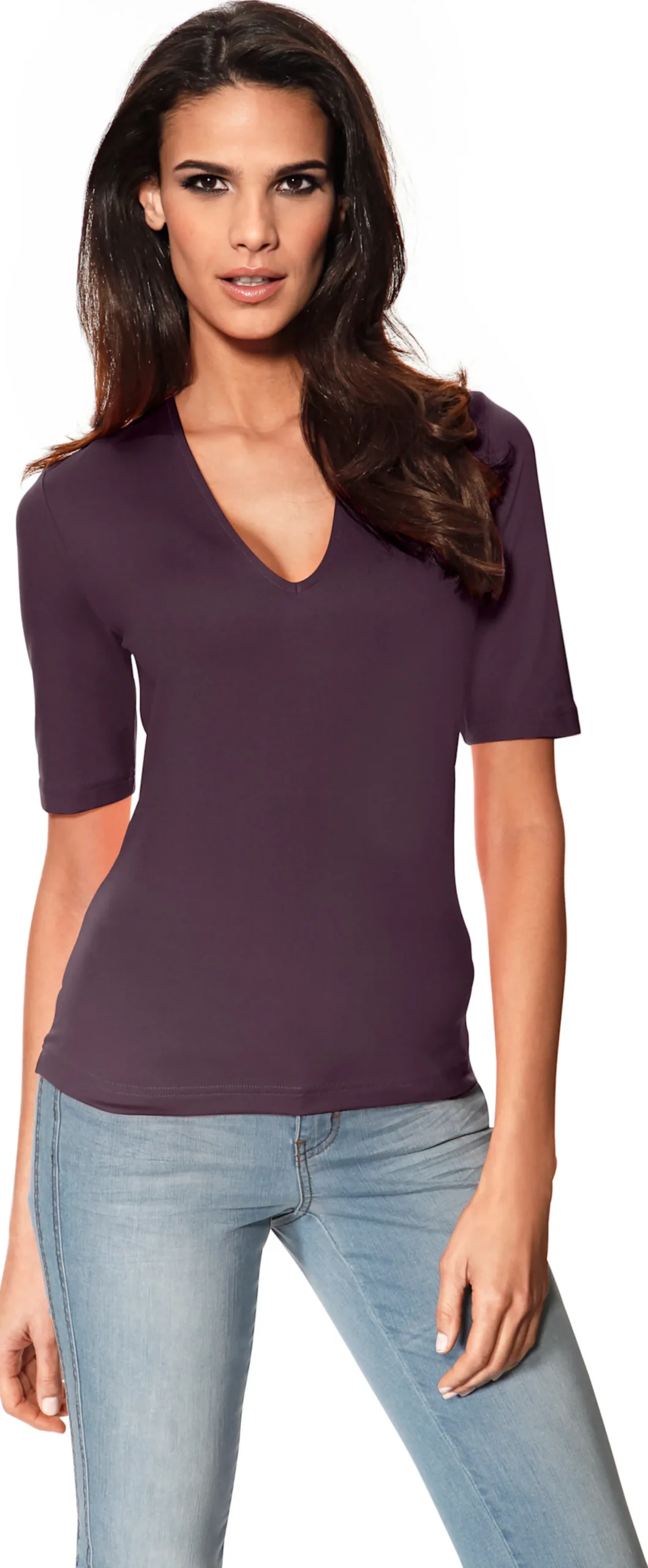Basics|Shirts|heine Kurzarmshirt mit Halbarm pflaume