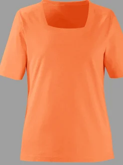 Shirts| Kurzarmshirt mit Karree-Ausschnitt orange