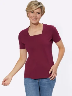Shirts| Kurzarmshirt mit Karree-Ausschnitt bordeaux