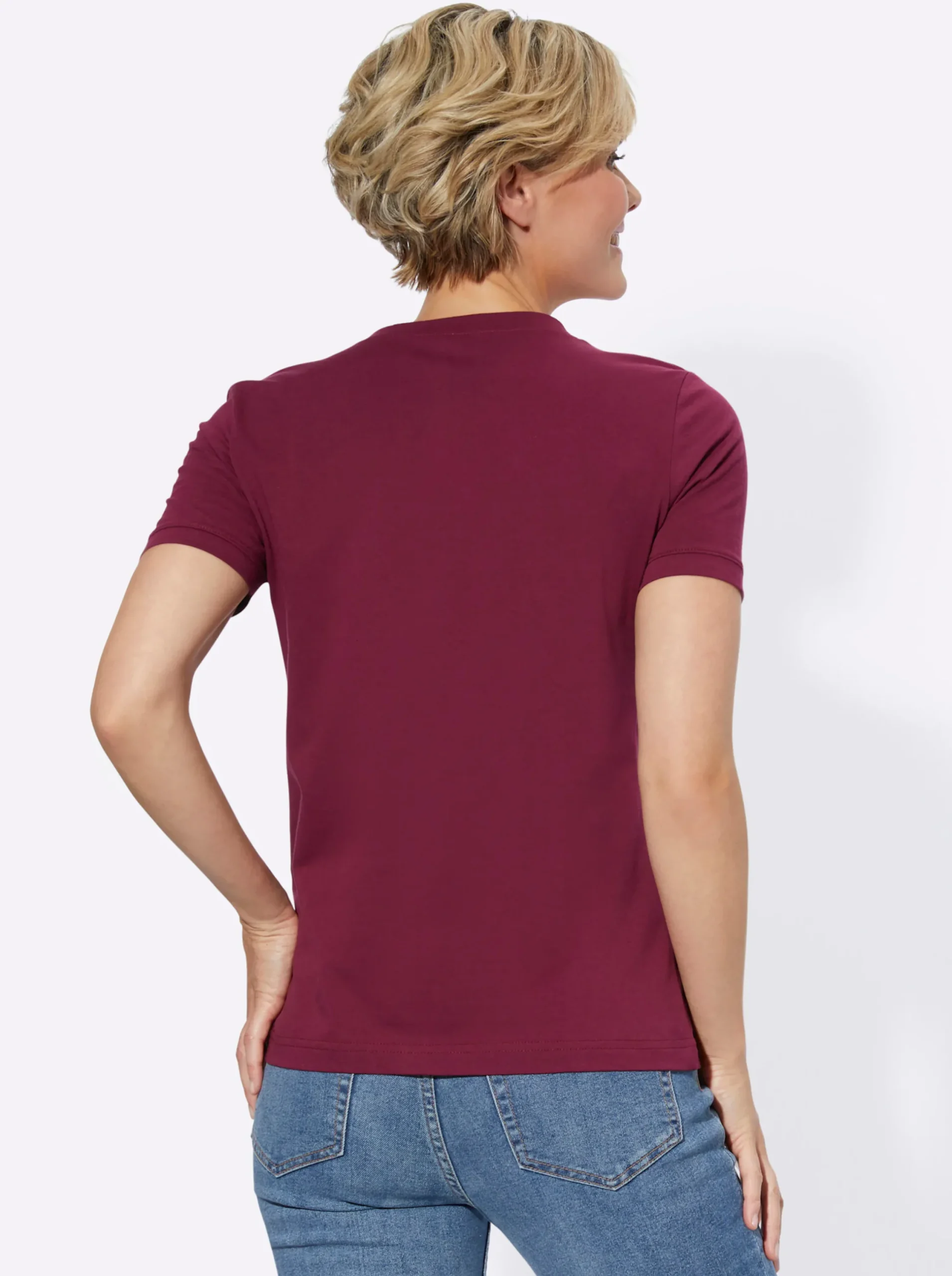 Shirts| Kurzarmshirt mit Karree-Ausschnitt bordeaux