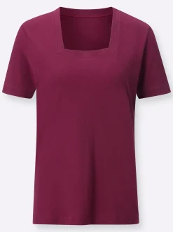 Shirts| Kurzarmshirt mit Karree-Ausschnitt bordeaux