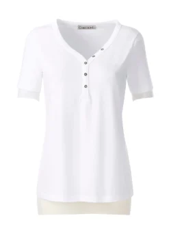 Shirts| Kurzarmshirt mit Knöpfchen am Herz-Ausschnitt weiß