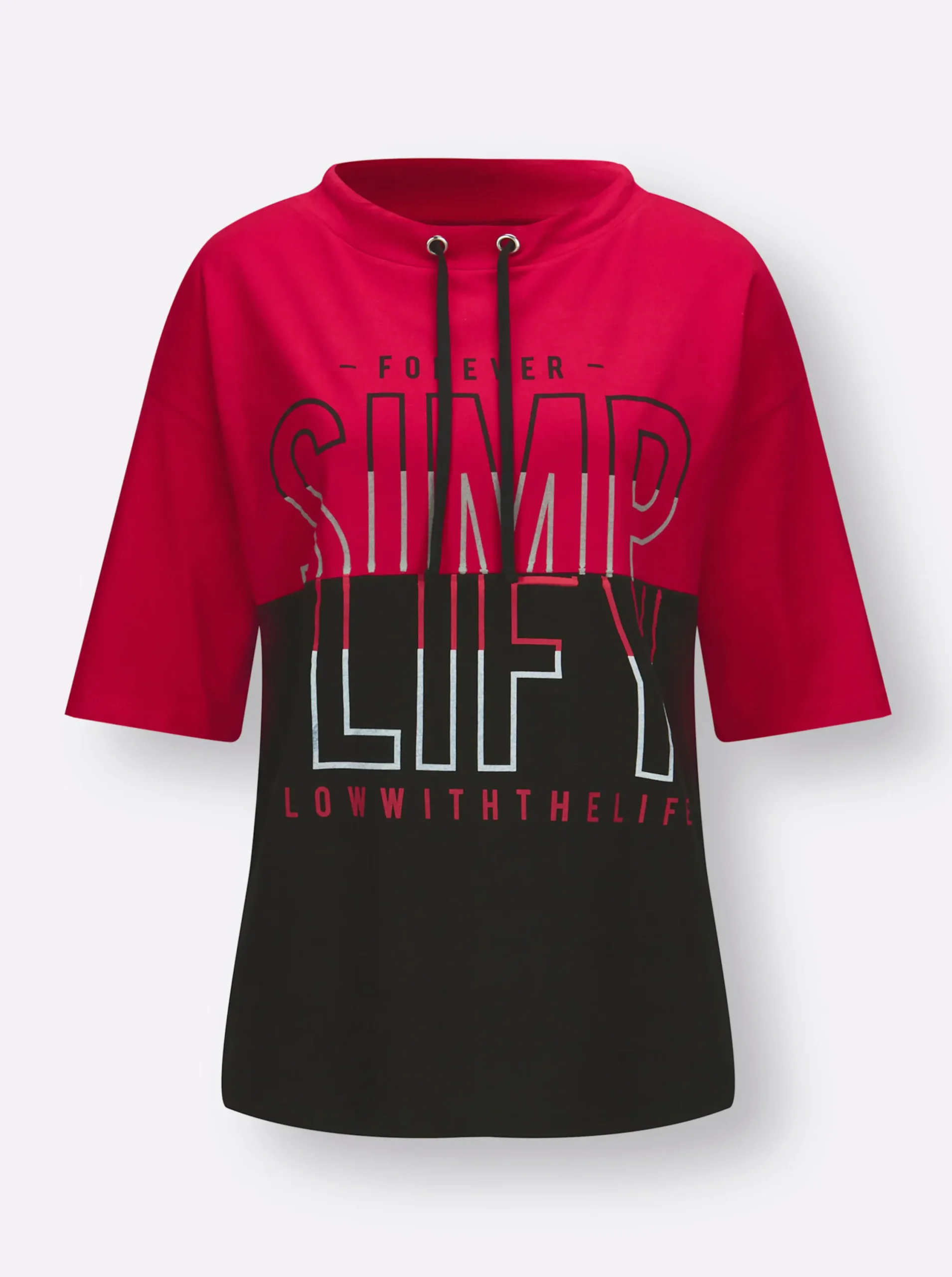 Shirts| Kurzarmshirt mit Lettring-Druck rot-schwarz-bedruckt