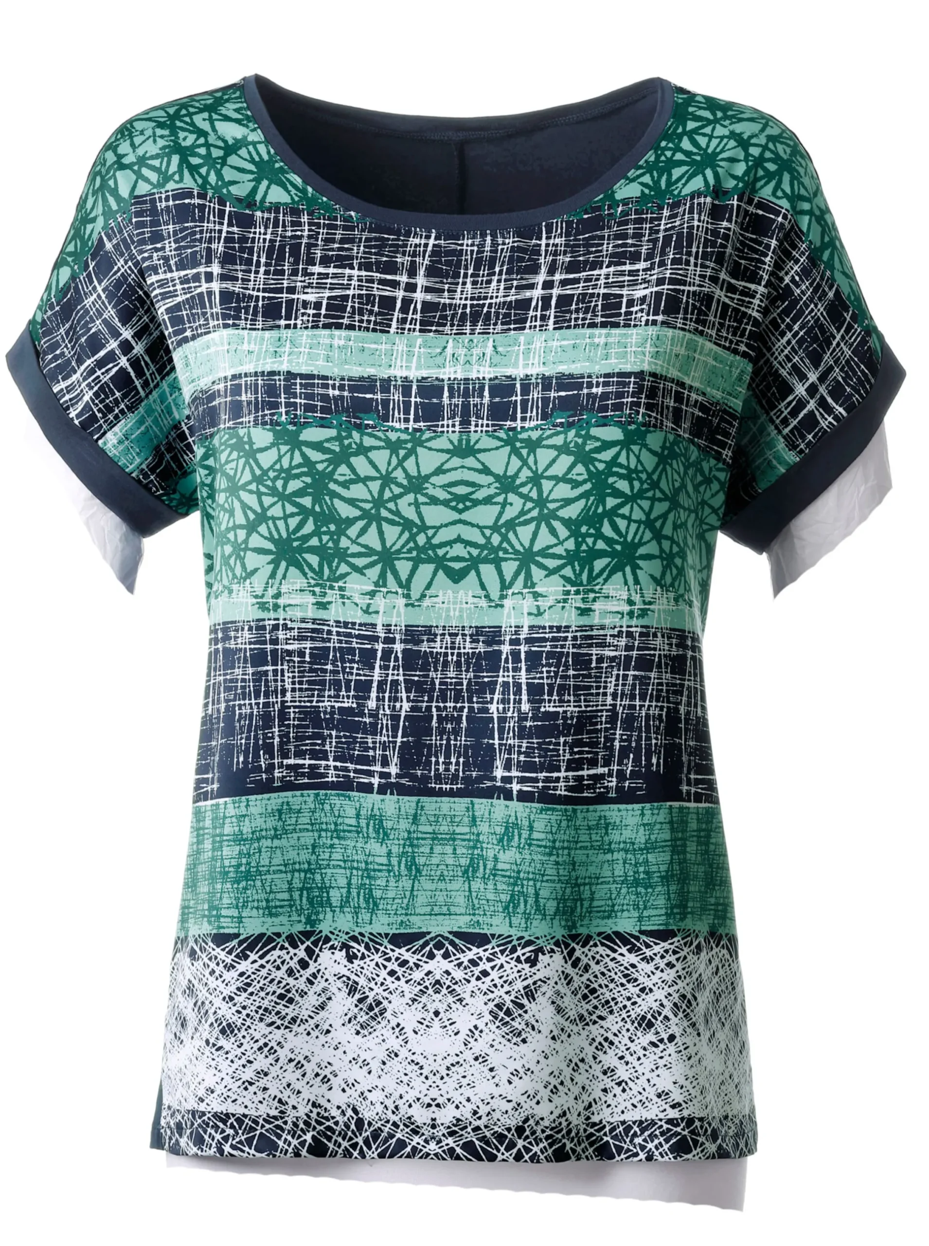 Shirts| Kurzarmshirt mit Matt-Satin grün-bedruckt