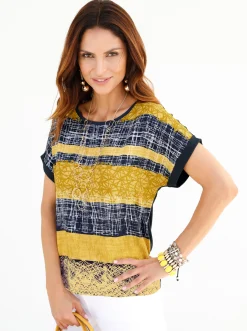 Shirts| Kurzarmshirt mit Matt-Satin gelb-bedruckt